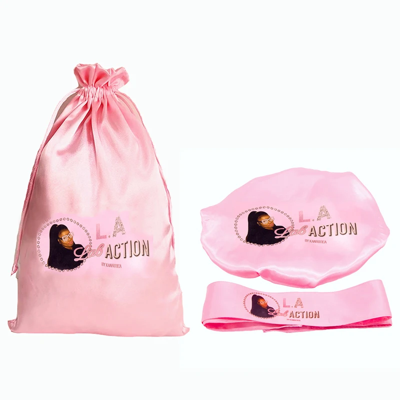Custom Logo Silk Satin Drawstring Bag Pink Color Headband Shower Cap For Hair Wigs Wrap Grip Band Laying Scarf Wrapping
Custom Logo Silk Satin Drawstring Bag Pink Color Headband Shower Cap For Hair Wigs Wrap Grip Band Laying Scarf Wrapping