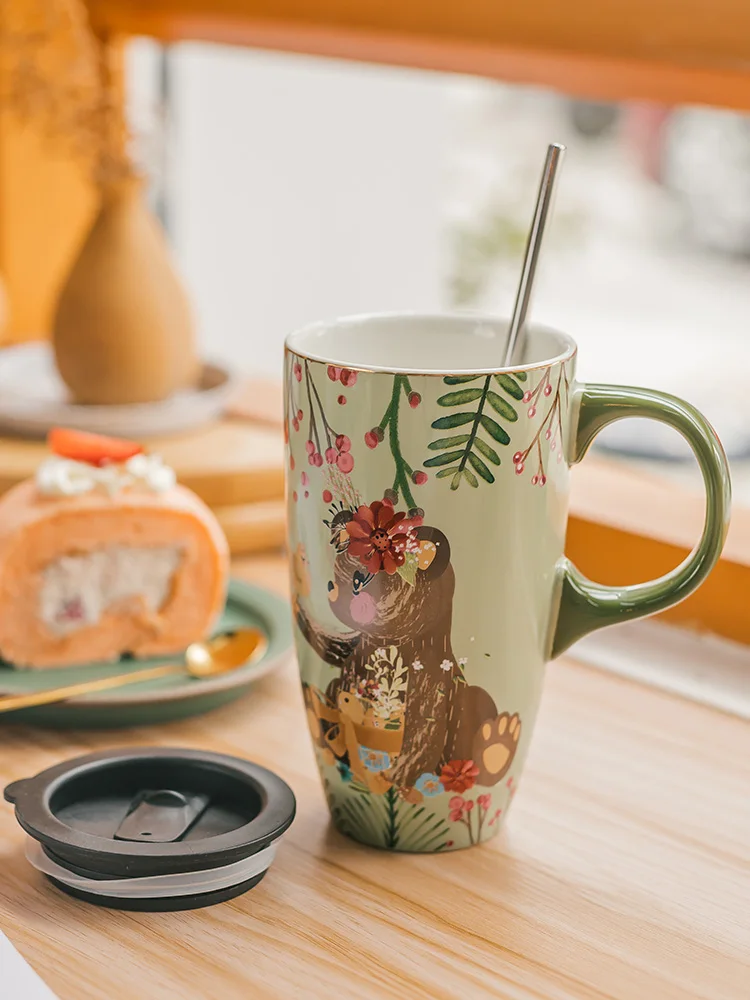 Cute refreshing large capacity ceramic mug with lid office water glass home breakfast coffee cup
Cute refreshing large capacity ceramic mug with lid office water glass home breakfast coffee cup