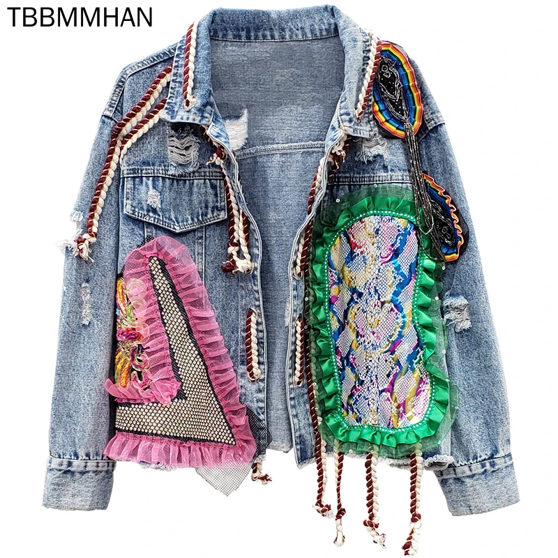 Spring and Autumn New Beaded Tassel Bandage Splicing Gauze Net Vintage Cowboy Short Jeans Coat Women's Fashion Demin Jacket
Spring and Autumn New Beaded Tassel Bandage Splicing Gauze Net Vintage Cowboy Short Jeans Coat Women's Fashion Demin Jacket