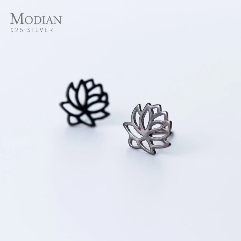 Modian Аутентичные 925 стерлингового серебра черный цветок лотоса серьги гвоздики