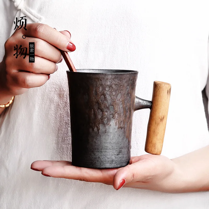 Japanese-style Vintage Ceramic Coffee Mug Tumbler Rust Glaze Tea Milk Beer Mug with Wood Handle Water Cup Home Office Drinkware
Japanese-style Vintage Ceramic Coffee Mug Tumbler Rust Glaze Tea Milk Beer Mug with Wood Handle Water Cup Home Office Drinkware