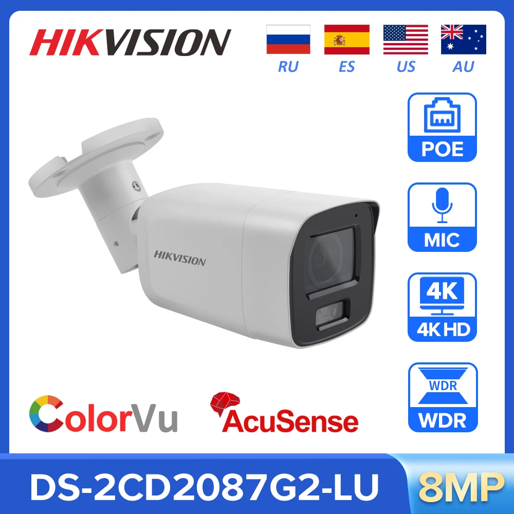 Hikvision IP Camera 8MP ColorVu AcuSense Network Camera DS-2CD2087G2-LU Built in MIC Audio Security CCTV POE WDR IP67 Webcam
Hikvision IP Camera 8MP ColorVu AcuSense Network Camera DS-2CD2087G2-LU Built in MIC Audio Security CCTV POE WDR IP67 Webcam