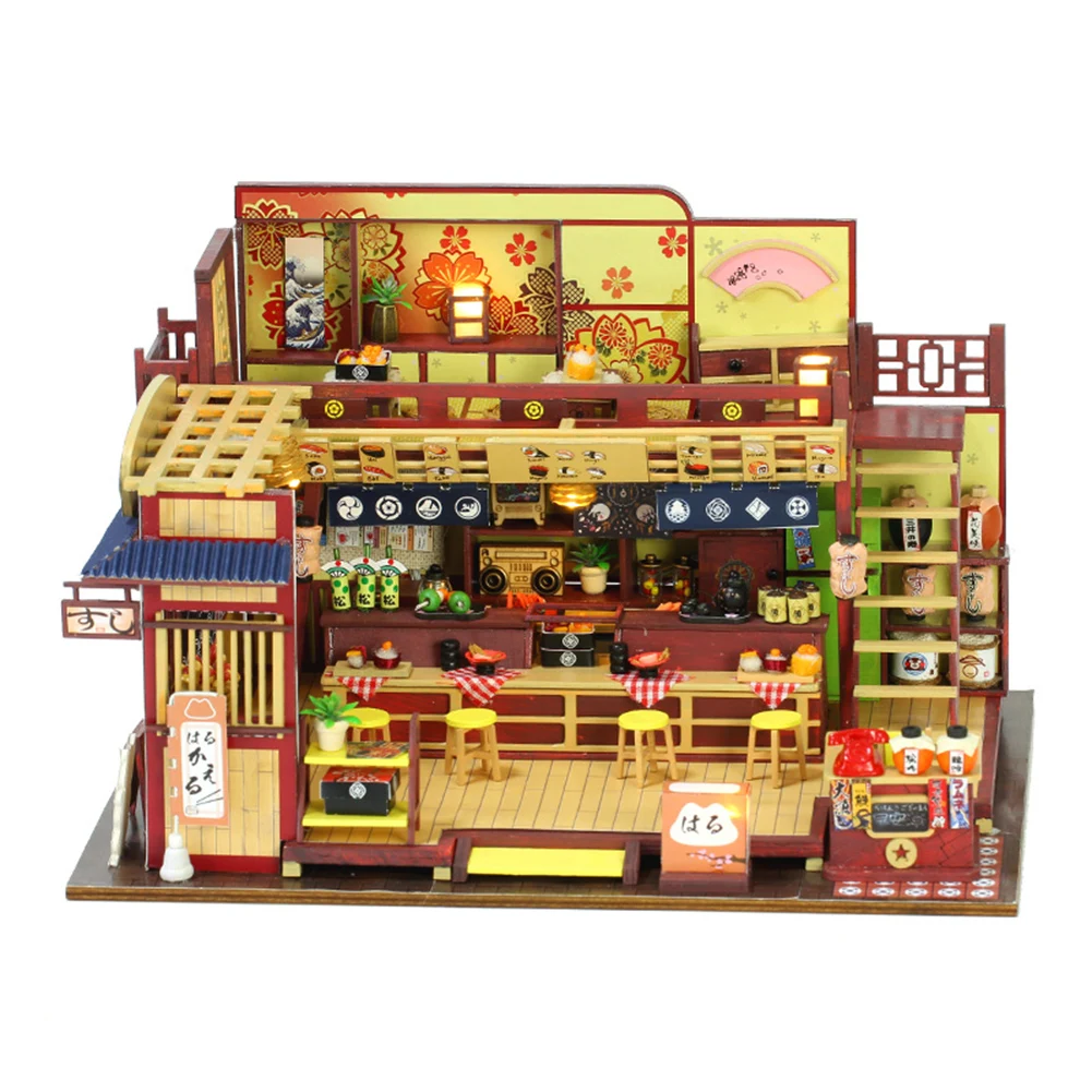 DIY 3D Sushi Dollhouse Wooden Handmade Doll House with LED Miniature Furniture Building Kits Casa LED Toys Kids Children Gifts
DIY 3D Sushi Dollhouse Wooden Handmade Doll House with LED Miniature Furniture Building Kits Casa LED Toys Kids Children Gifts