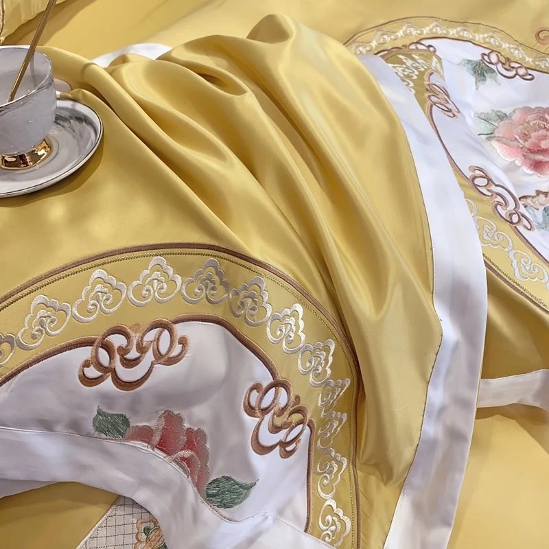 Yellow Pink Green Chinese Style Floral Embroidery 60S Satin Like Silk Bedding Set Duvet Cover Bed Linen Fitted Sheet Pillowcases
Yellow Pink Green Chinese Style Floral Embroidery 60S Satin Like Silk Bedding Set Duvet Cover Bed Linen Fitted Sheet Pillowcases