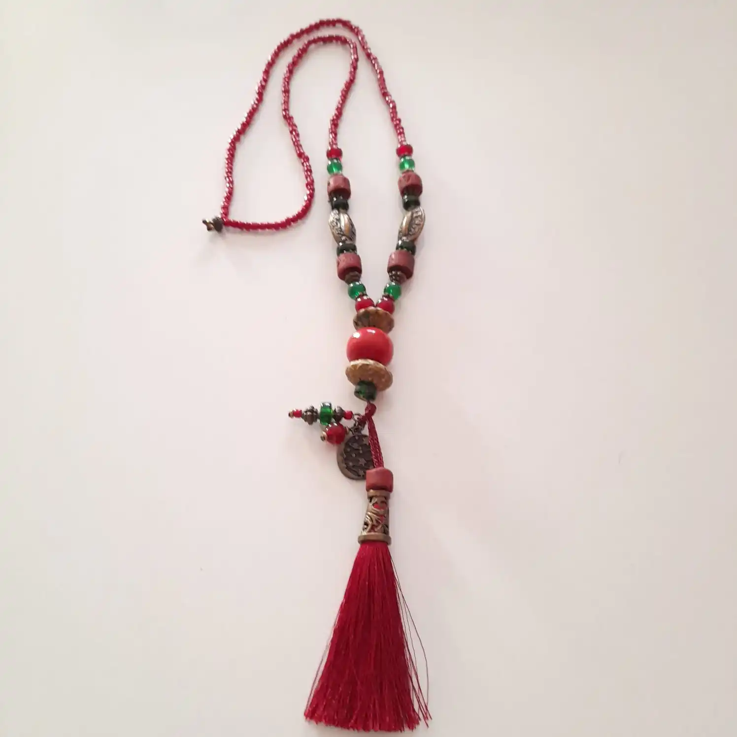 Goodtime Long Ethnic Necklace Wood & Glass & Indian Beads Womens Handmade Jewelry
Goodtime Long Ethnic Necklace Wood & Glass & Indian Beads Womens Handmade Jewelry