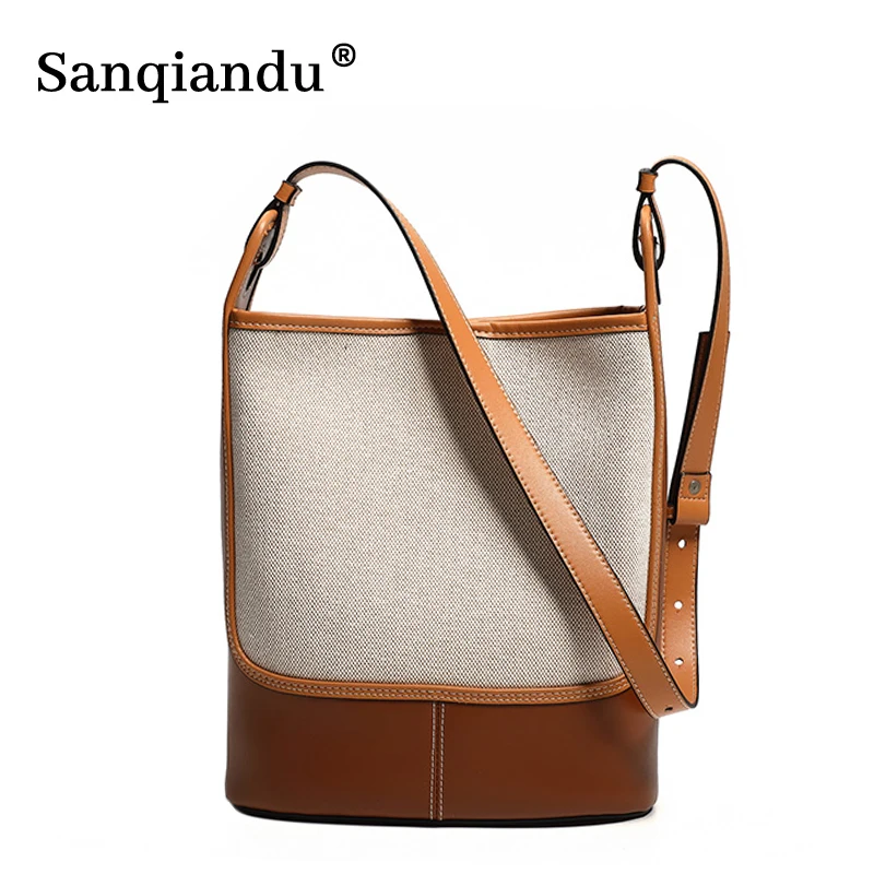 Women Luxury Crossbody Bag Casual Tote Female Fashion Bucket Handbag Lady Cowhide Genuine Leather Canvas Shoulder Shopping Bags
Women Luxury Crossbody Bag Casual Tote Female Fashion Bucket Handbag Lady Cowhide Genuine Leather Canvas Shoulder Shopping Bags