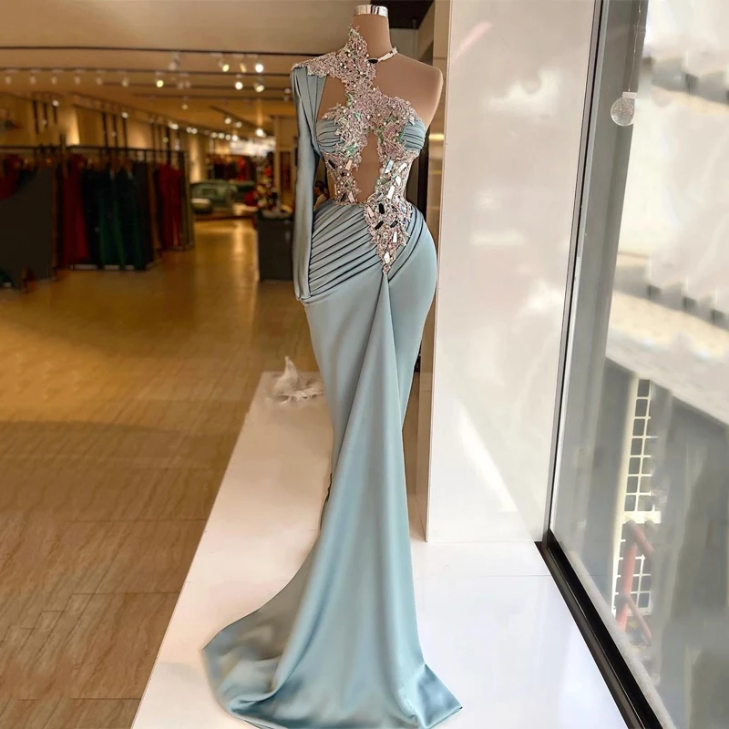 

Eightale Sexy Prom Dresses One Shoulder Evening Dress Beadings Mermaid Saudi Arabia Floor Length Cocktail Party Gowns Plus Size