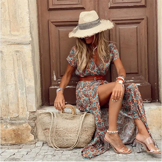 Womens Floral Vintage Boho Long Dress Print V-Neck Short Sleeve Elegant Dress Bohemian Vestidos Plus Size Dresses 2020 New
Womens Floral Vintage Boho Long Dress Print V-Neck Short Sleeve Elegant Dress Bohemian Vestidos Plus Size Dresses 2020 New