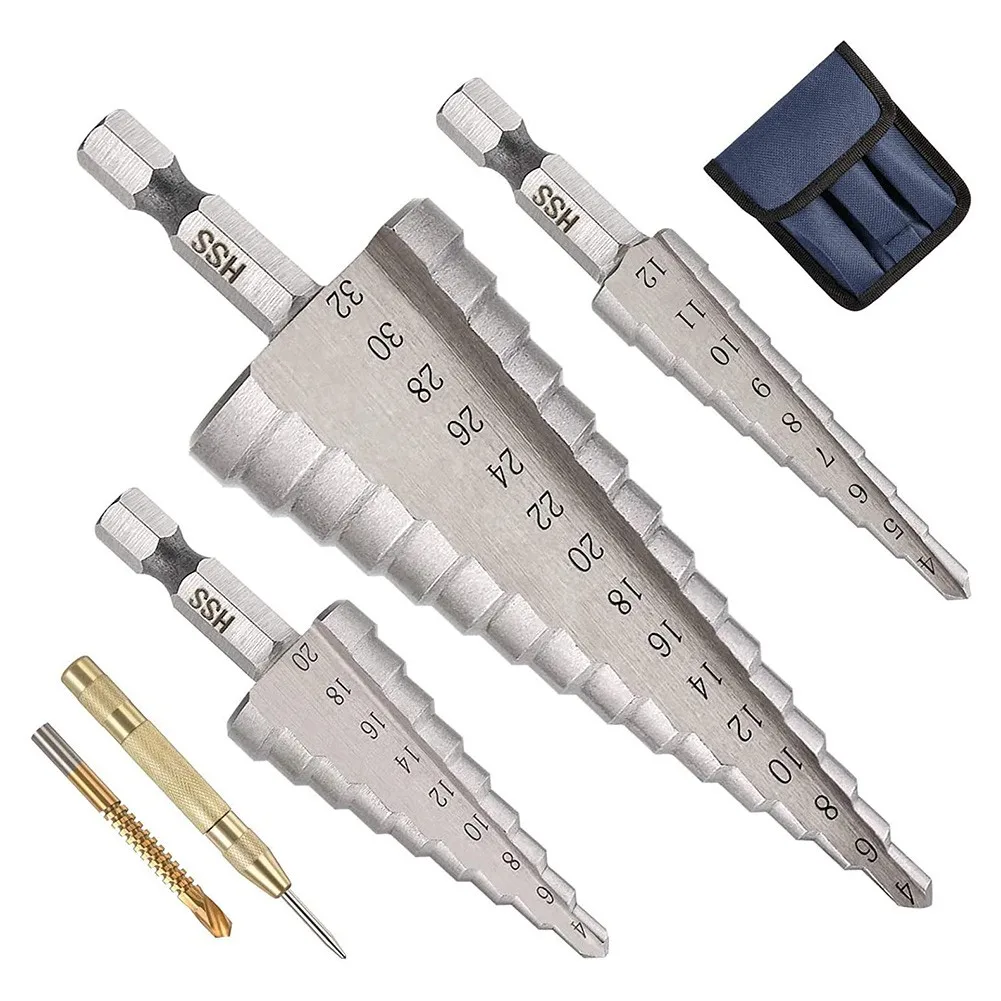 5pcs/set Step Drill Bit 3-12/4-12/4-20mm HSS Step Drill Bit Set Titanium Coated Step Drill Bit For Cutting Metal Step Drill Bit
5pcs/set Step Drill Bit 3-12/4-12/4-20mm HSS Step Drill Bit Set Titanium Coated Step Drill Bit For Cutting Metal Step Drill Bit