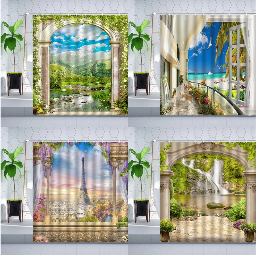 European View Shower Curtain Hook Ocean Scenery Iron Tower Flower Plant Spring Natural Landscape Bathroom Curtains Set Polyester
European View Shower Curtain Hook Ocean Scenery Iron Tower Flower Plant Spring Natural Landscape Bathroom Curtains Set Polyester