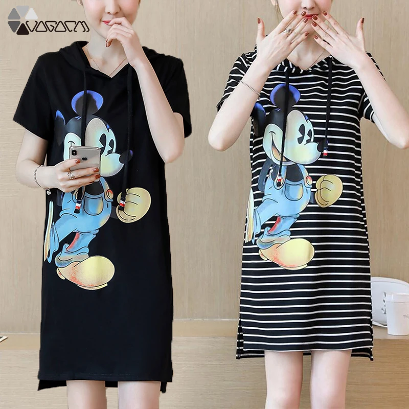 Women Summer Dress Cute Cartoon Short Sleeve Hooded Casual Black Loose Party Mickey Striped Dress Fashion Mujer
Women Summer Dress Cute Cartoon Short Sleeve Hooded Casual Black Loose Party Mickey Striped Dress Fashion Mujer