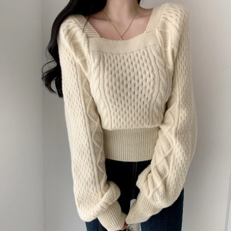 GASPARINE Vintage Twisted Knitwear Lantern Sleeve Women Sweaters New 2021 Autumn Loose Square Collar Casual Chic Pullovers
GASPARINE Vintage Twisted Knitwear Lantern Sleeve Women Sweaters New 2021 Autumn Loose Square Collar Casual Chic Pullovers