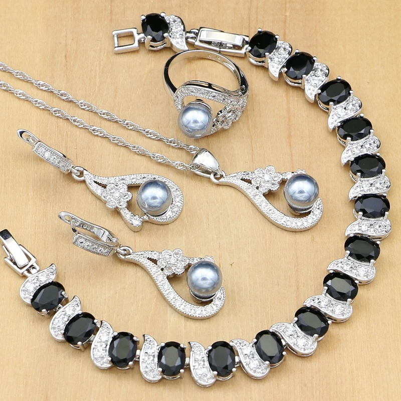 Flower Silver 925 Bridal Jewelry Sets Black Pearls For Women Wedding Drop Earrings With Stone Necklace Ring Black CZ Bracelet
Flower Silver 925 Bridal Jewelry Sets Black Pearls For Women Wedding Drop Earrings With Stone Necklace Ring Black CZ Bracelet