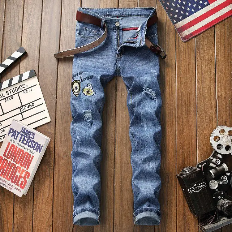 New Arrivals Men's Fashion Elastic Embroidery Jeans Men Ripped Trousers Biker Denim Pants
New Arrivals Men's Fashion Elastic Embroidery Jeans Men Ripped Trousers Biker Denim Pants