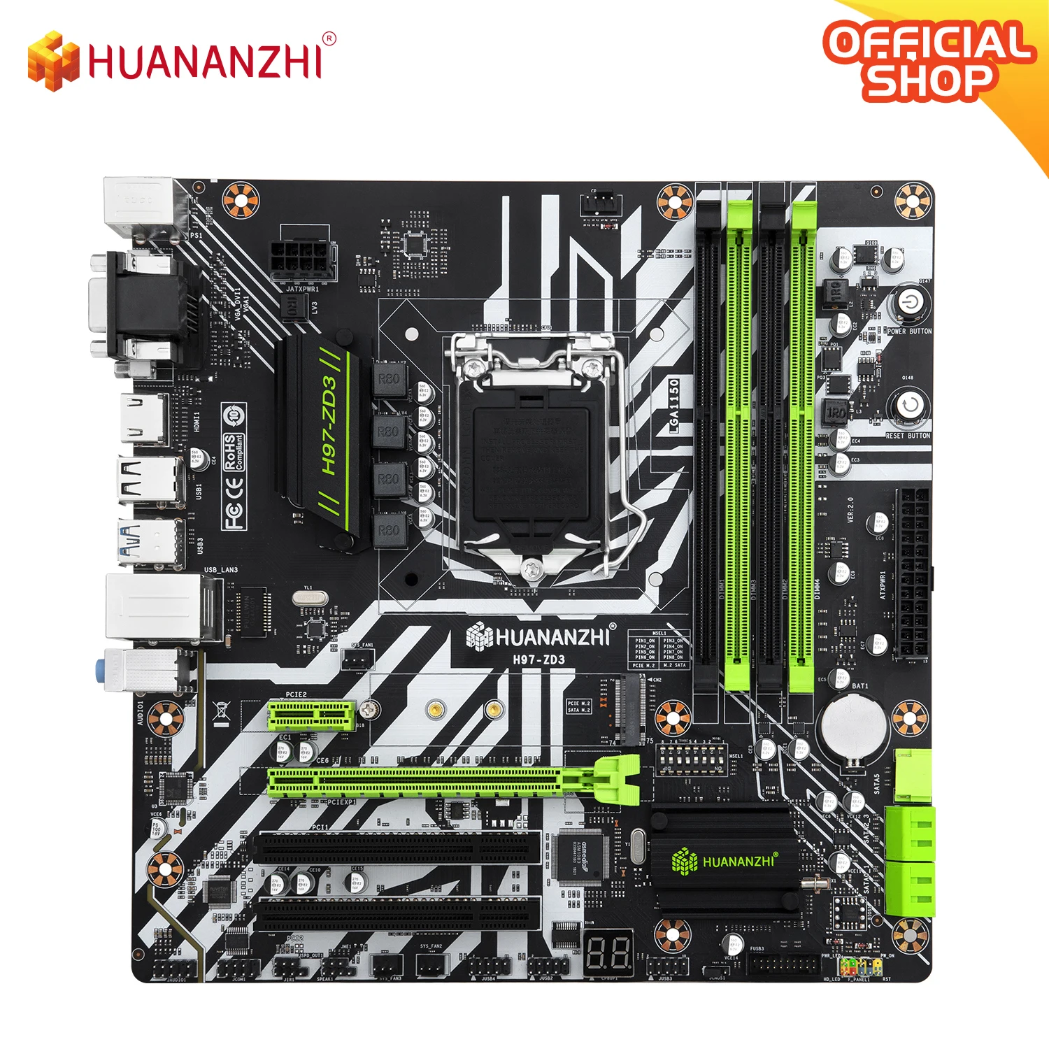 HUANANZHI H97 ZD3 H97 motherboard LGA 1150 M-ATX SATA3 USB3.0 NVME NGFF M.2 SSD support non-ecc RAM core i3 4130 i5 4460 i7 4770
HUANANZHI H97 ZD3 H97 motherboard LGA 1150 M-ATX SATA3 USB3.0 NVME NGFF M.2 SSD support non-ecc RAM core i3 4130 i5 4460 i7 4770