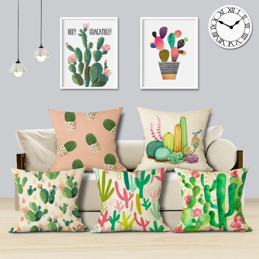 

Watercolor Cushion Cover Home&Car Decor Pillowcase Yellow Throw Cactus Pillows Home Decorative Cushion Cover