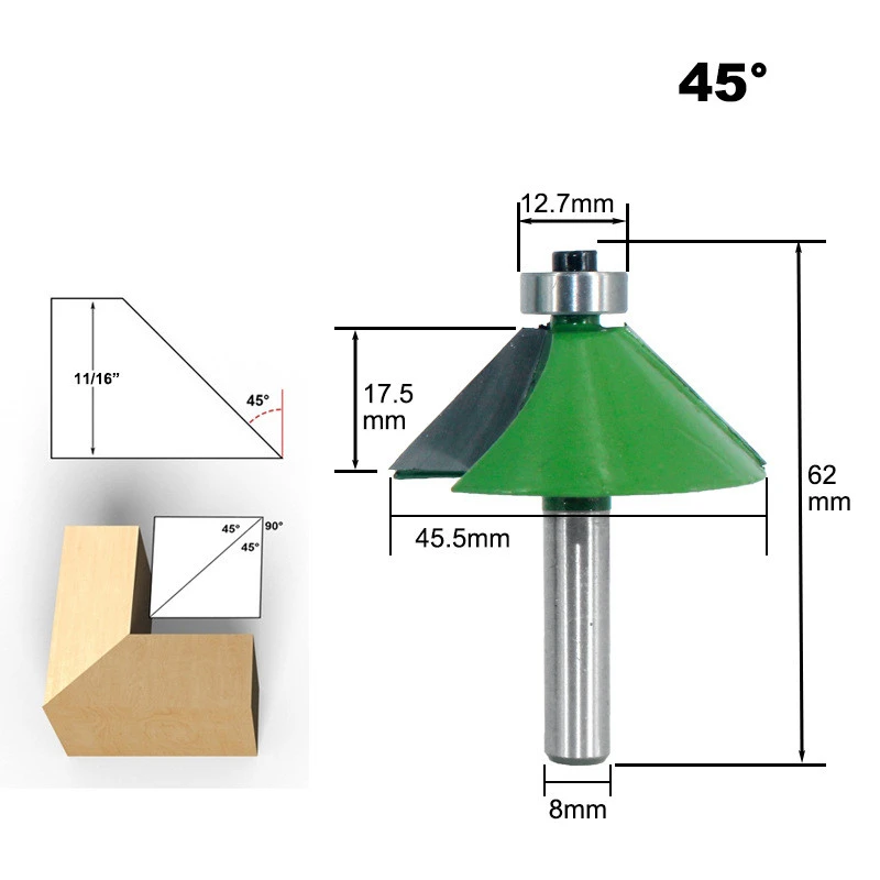 5pc 8mm Shank Chamfer Router Bit 11.25/15/22.5/30/45 Degree Bevel Edging Milling Cutter for Wood Woodorking Cutting Tools
5pc 8mm Shank Chamfer Router Bit 11.25/15/22.5/30/45 Degree Bevel Edging Milling Cutter for Wood Woodorking Cutting Tools