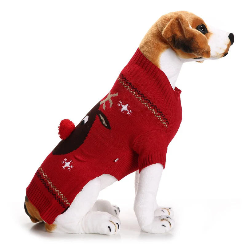 Одежда для собак Зимний Рождественский свитер с красным носом и оленем щенок