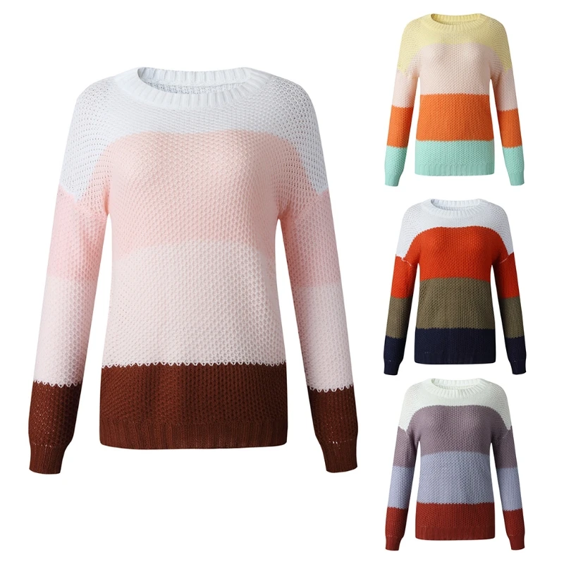 Women Autumn Long Sleeve Crew Neck Sweater Striped Color Block Oversized Loose Pullover Tops Casual Knitted Jumper Streetwear
Women Autumn Long Sleeve Crew Neck Sweater Striped Color Block Oversized Loose Pullover Tops Casual Knitted Jumper Streetwear