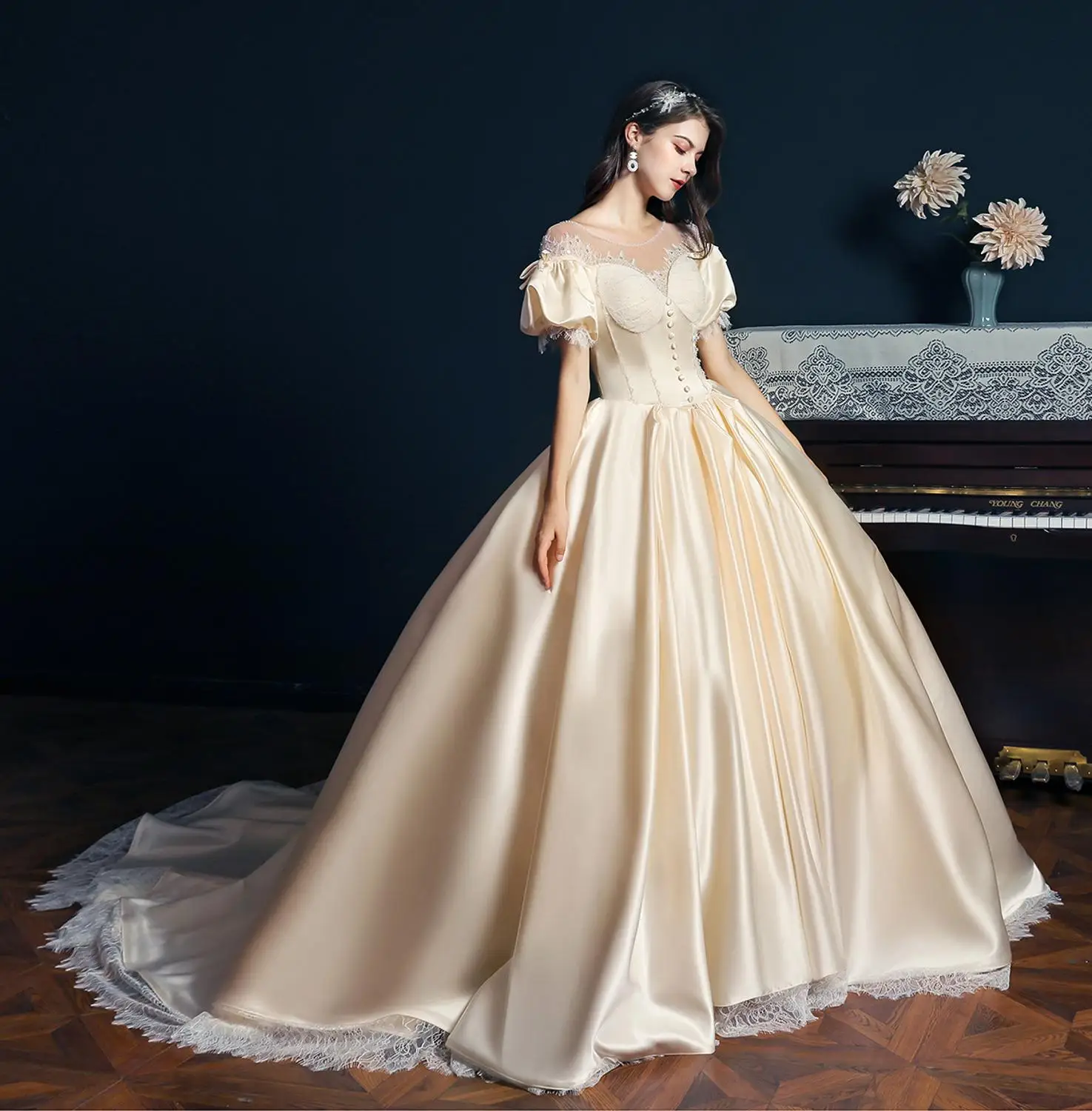 Женское свадебное платье в дворцовом стиле винтажное ручной работы с жемчугом и