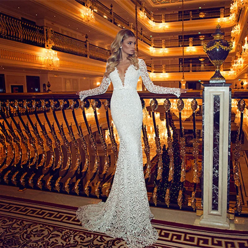 Hot Sale Sexy Backless Long Sleeves Lace Mermaid Lace Deep V-Neck bridal Gown Long 2018 Floor Length mother of the bride dresses
Hot Sale Sexy Backless Long Sleeves Lace Mermaid Lace Deep V-Neck bridal Gown Long 2018 Floor Length mother of the bride dresses