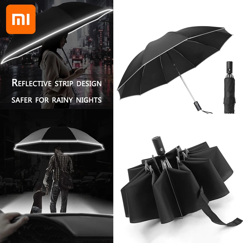 

Складной автоматический зонт Xiaomi 2021, зонты с защитой от дождя и ветра, дорожные солнцезащитные зонты, портативный зонтик заднего хода для ...