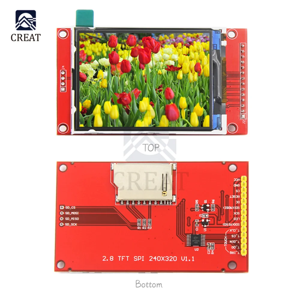 

ILI93412.8 inch TFT SPI Touch Panel 240X320 LCD Serial Port PCB Adapter for Micro SD 5V/3.3V LCD Display Module Board MCU IO