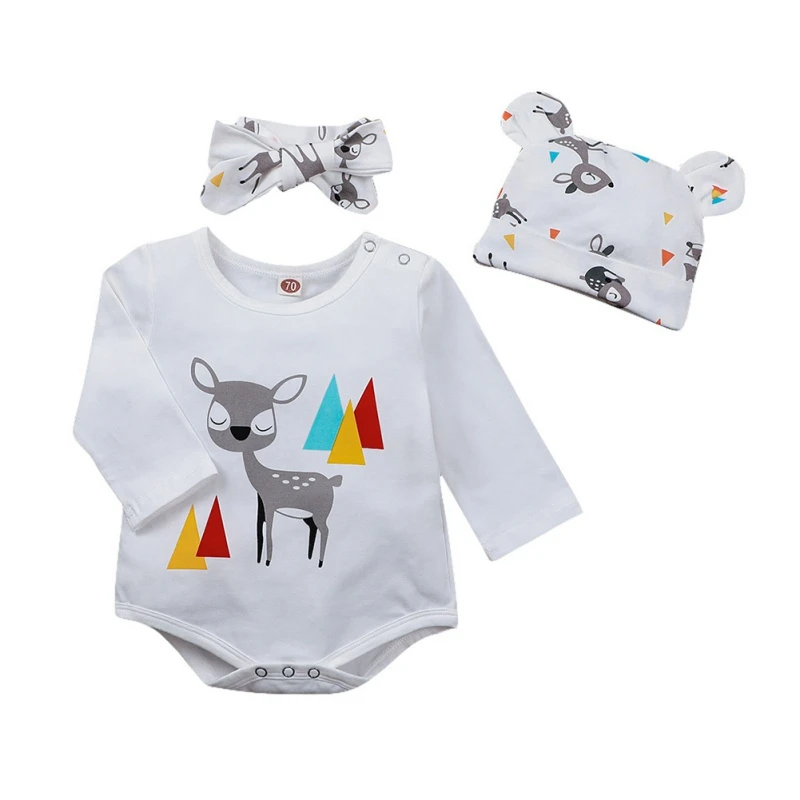 Spring Baby Girl Boy Long Sleeve Cartoon Fawn Print Romper Tops+Hat+Headband 3PCS Infant Kids Outfits Clothes
Spring Baby Girl Boy Long Sleeve Cartoon Fawn Print Romper Tops+Hat+Headband 3PCS Infant Kids Outfits Clothes