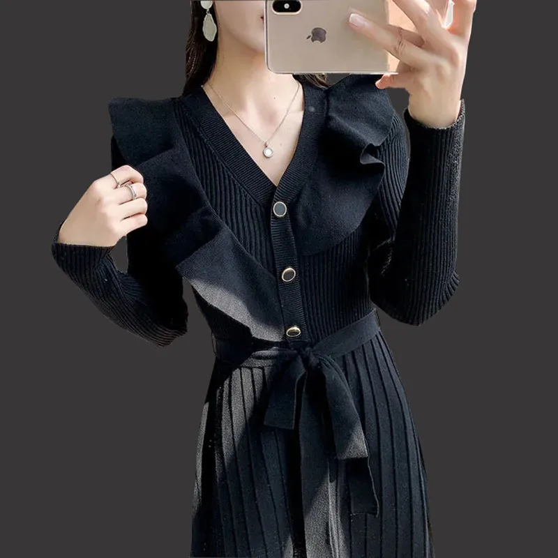Women 2021 Autumn Winter Fashion Knitted Bottoming Dress Female Long Sleeve Sweater Dresses Ladies New V-neck Slim Vestidos
Women 2021 Autumn Winter Fashion Knitted Bottoming Dress Female Long Sleeve Sweater Dresses Ladies New V-neck Slim Vestidos