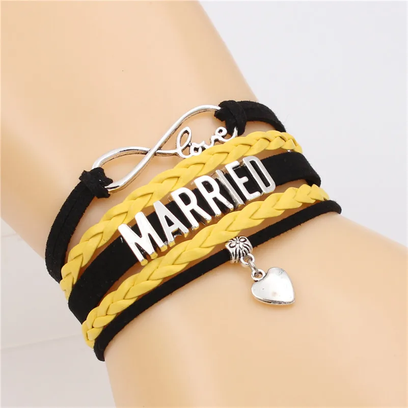 New Fashion Antique Silver MARRIED alphabets Leather Bracelets Heart charm Vintage Jewelry Gift for Women Men | Украшения и