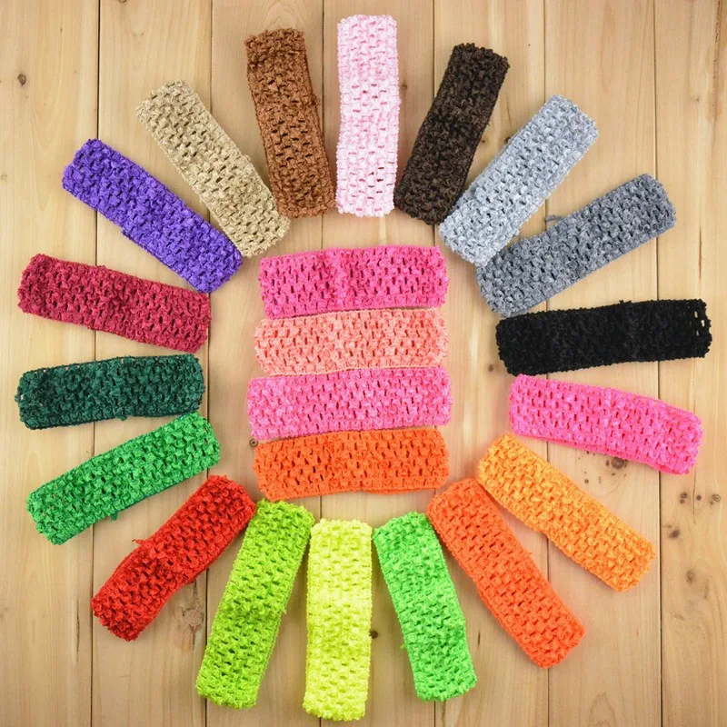

50pcs/lot 1.5 Inch Elastic Crochet holes Headbands Girls Waffle Knitted Hair Band DIY Hair Accessories 38 Color Bandana D02