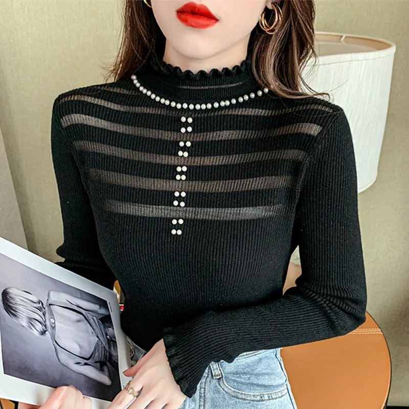 Beading Knitted Sexy Women Winter Turtleneck Hollow-Out Sweater Elegant Princess Top Inside Slim Unlined Pullover Ruffled Collar
Beading Knitted Sexy Women Winter Turtleneck Hollow-Out Sweater Elegant Princess Top Inside Slim Unlined Pullover Ruffled Collar