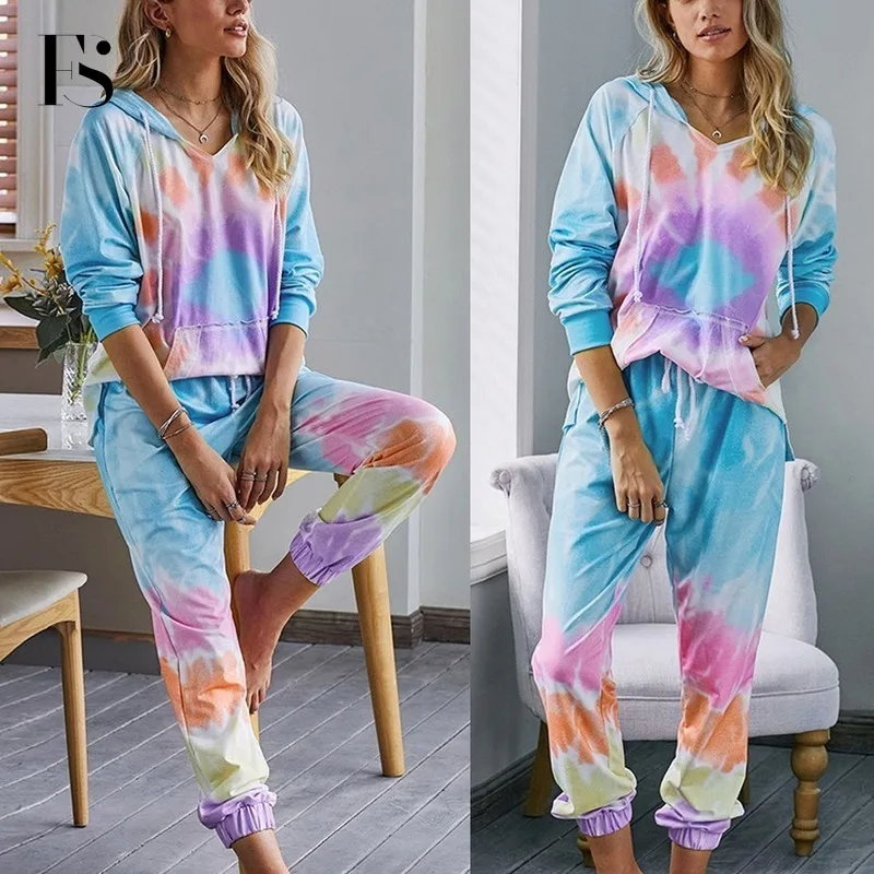 2020 Autumn Tie-dye Pajamas Set for Women Two Pieces Tops+pants Hooded Tracksuit Women Bandage Mixed Color Night Sleep Sets
2020 Autumn Tie-dye Pajamas Set for Women Two Pieces Tops+pants Hooded Tracksuit Women Bandage Mixed Color Night Sleep Sets
