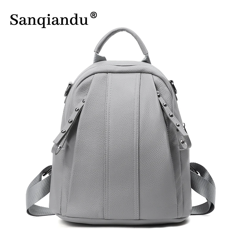 

Women High Quality Cow Leather Backpacks Vintage Female Shoulder Bag Travel Ladies Bagpack Mochilas Girls School Bags Sac a Dos