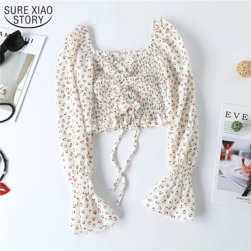 2021 New Short Design Navel Chiffon Shirt Design Square Collar Blouse Drawstring Super Fairy Sweet Floral Tops Women Blusa 10228
2021 New Short Design Navel Chiffon Shirt Design Square Collar Blouse Drawstring Super Fairy Sweet Floral Tops Women Blusa 10228