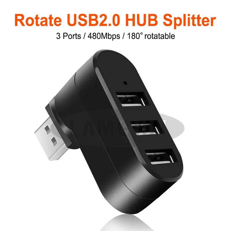 180 Degree Rotatable 3 Ports USB HUB High Speed Universal USB 2.0 Splitter Desktop Adapter For Notebook Tablet Computer
180 Degree Rotatable 3 Ports USB HUB High Speed Universal USB 2.0 Splitter Desktop Adapter For Notebook Tablet Computer
