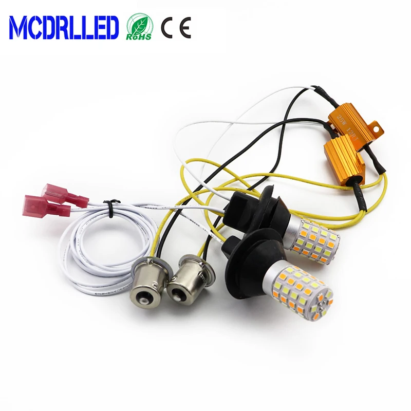 Mcdrl led 2 шт. PY21W P21W LED Dual Color Head светильник BA15S 1056 1156 белый желтый красный стоп дневные