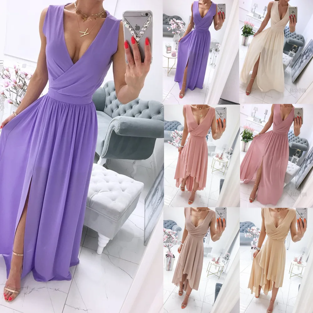 Women Sleeveless Chiffon Summer Floor-Length Dress Sexy Deep V Neck Split Elegant Pink Party Holiday Fit and Flar Vestido
Women Sleeveless Chiffon Summer Floor-Length Dress Sexy Deep V Neck Split Elegant Pink Party Holiday Fit and Flar Vestido