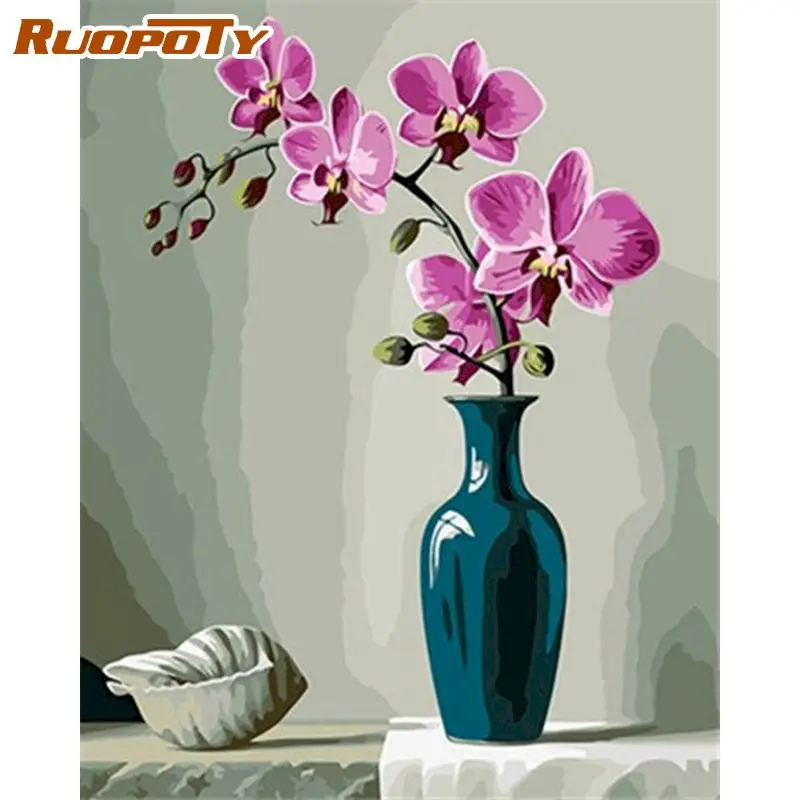 

RUOPOTY Flowers Painting By Numbers For Adults DIY Kits HandPainted On Canvas With Framed Oil Picture Drawing Coloring By Number