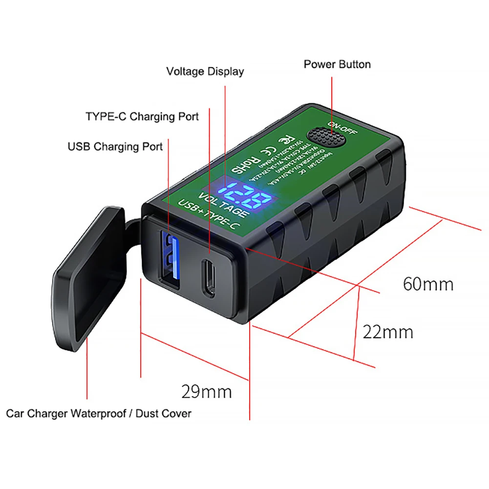 3.1A/4.8A TYPE-C Motorcycle USB Charger SAE to USB Type-C Voltmeter ON/Off Switch Water Resistant Quick Disconnect Plug
3.1A/4.8A TYPE-C Motorcycle USB Charger SAE to USB Type-C Voltmeter ON/Off Switch Water Resistant Quick Disconnect Plug