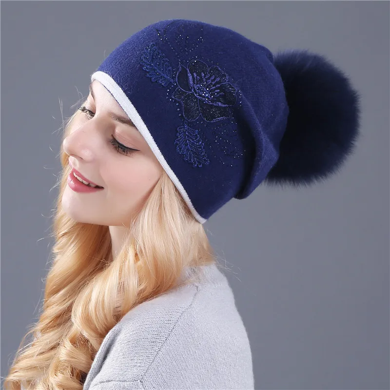 Wool Hat For Women Fox Plush Pom Pom And Winter Wool Knitted Hat Lace Embroidery Flower Hat For Girls
Wool Hat For Women Fox Plush Pom Pom And Winter Wool Knitted Hat Lace Embroidery Flower Hat For Girls