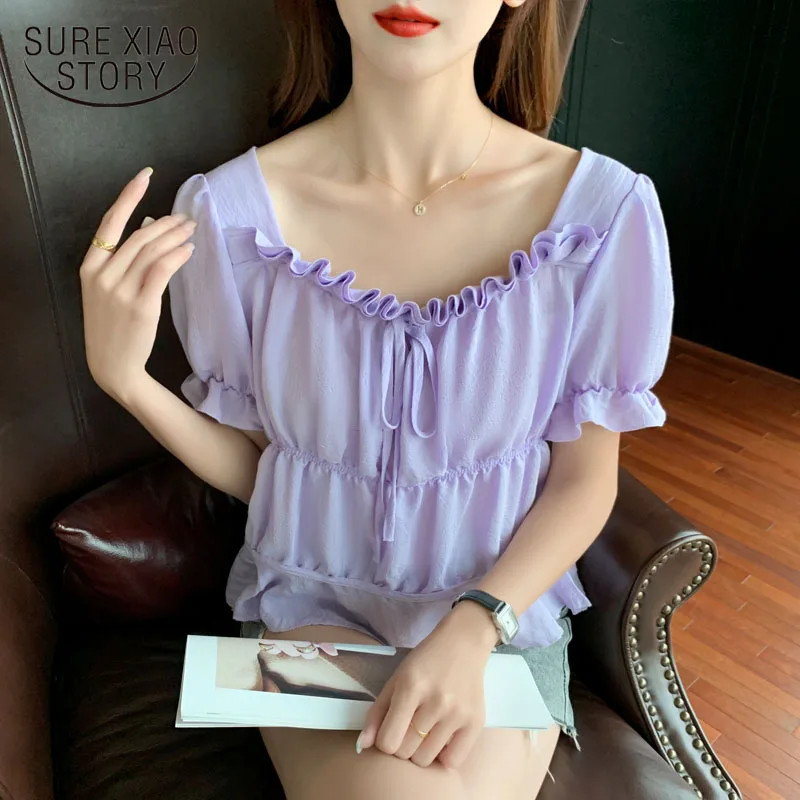 Chiffon V-neck Short-sleeved Bow Women Blouse Solid Petal Sleeve Casual Sweet Ladies Shirt Ruffles Collar Korean Style 14760
Chiffon V-neck Short-sleeved Bow Women Blouse Solid Petal Sleeve Casual Sweet Ladies Shirt Ruffles Collar Korean Style 14760