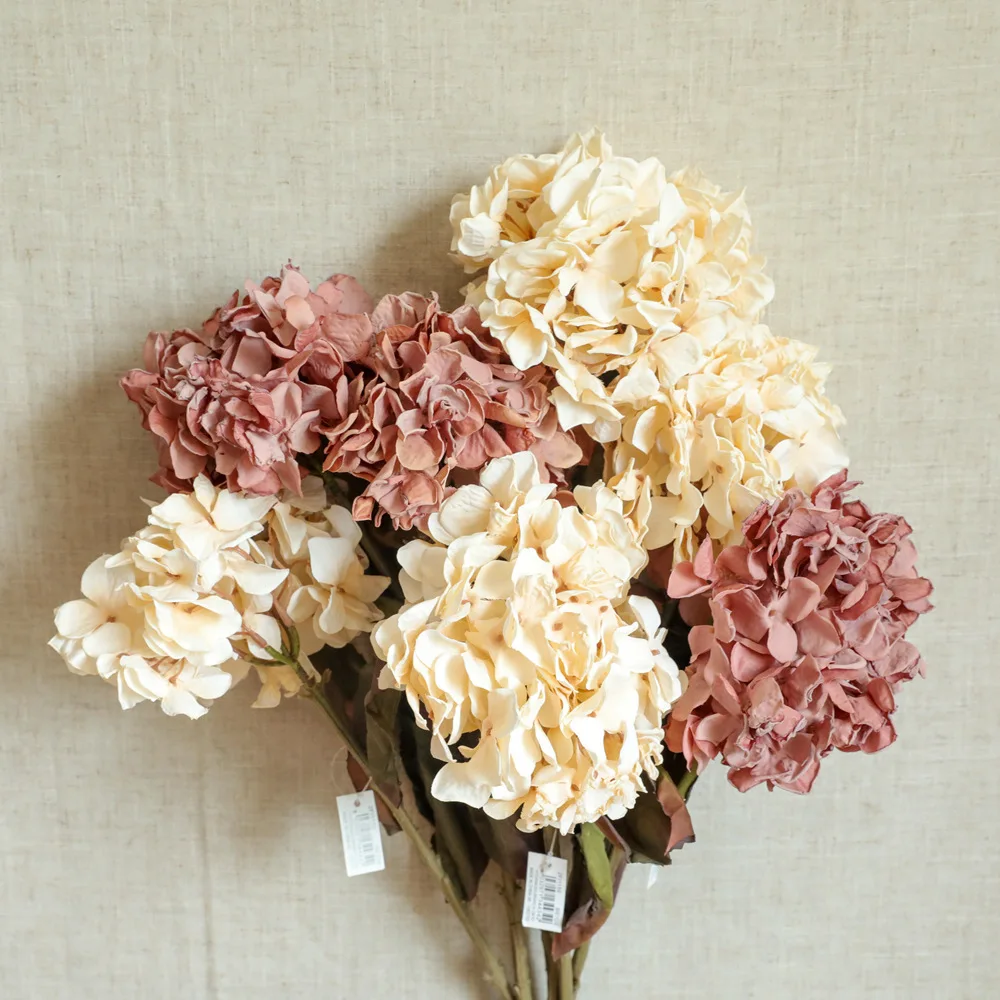 Dried looking Hydrangea Branch with leaves silk Artificial Flowers for Home Wedding Decoration Photography Props flores | Дом и сад