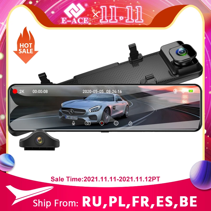 E-ACE Car DVR 2K Video Recorder 12Inches Mirror Recorder Dash Cam Night Vision Dashcam support Sony 1080P Rear Camera
E-ACE Car DVR 2K Video Recorder 12Inches Mirror Recorder Dash Cam Night Vision Dashcam support Sony 1080P Rear Camera