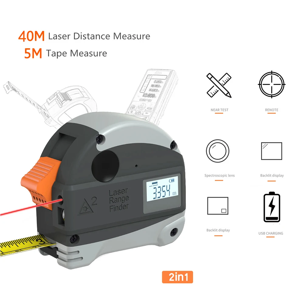40M Laser Rangefinder + 5M Anti-fall Steel Tape Metric and Inch Laser Tape Measure High Precision Laser Distance Meter Tape
40M Laser Rangefinder + 5M Anti-fall Steel Tape Metric and Inch Laser Tape Measure High Precision Laser Distance Meter Tape