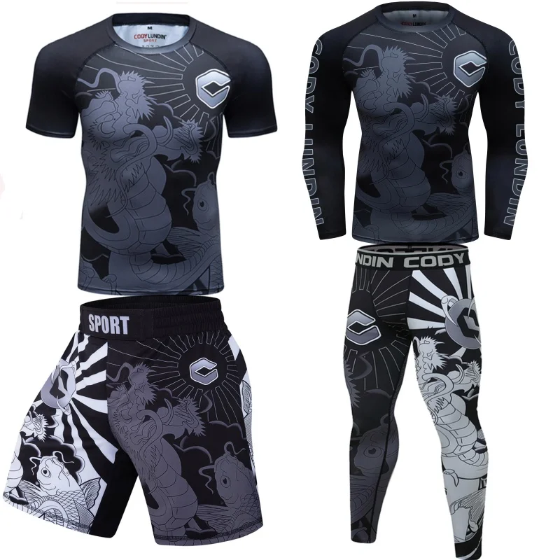 

Компрессионные спортивные костюмы для ММА, мужские футболки для бега, штаны, комплекты спортивной одежды, боксерская одежда для тренажерного зала, тренировочные фитнес-костюмы