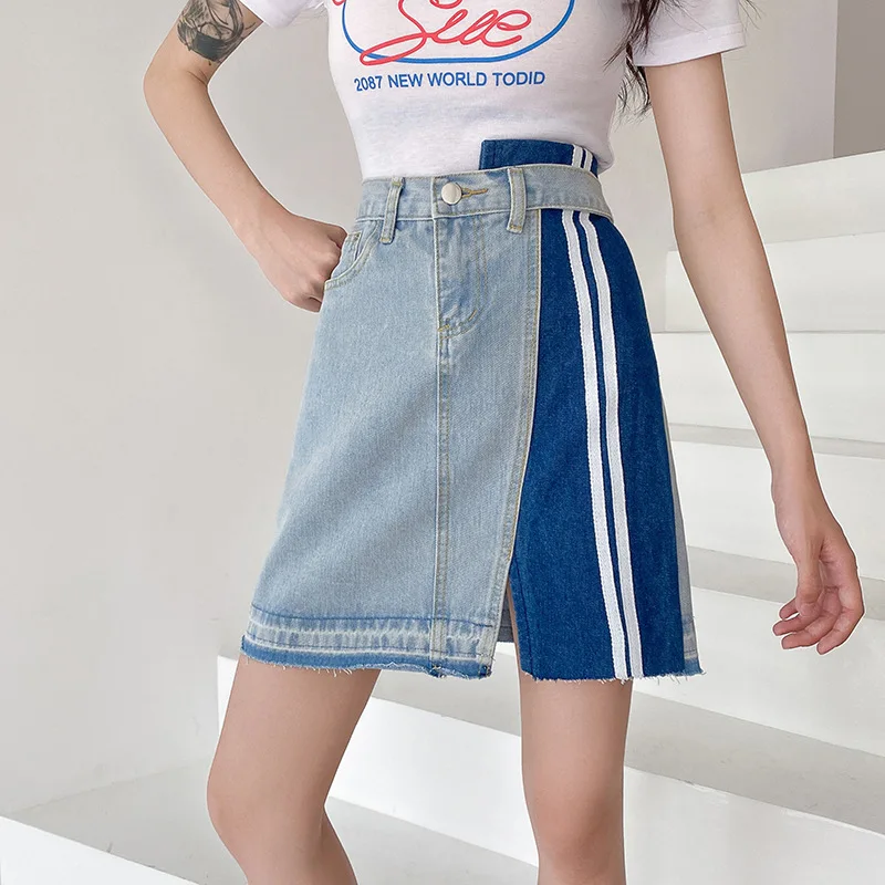 Fashion design denim skirt women's summer 2021 new versatile contrast high waist slim A-line short skirt
Fashion design denim skirt women's summer 2021 new versatile contrast high waist slim A-line short skirt