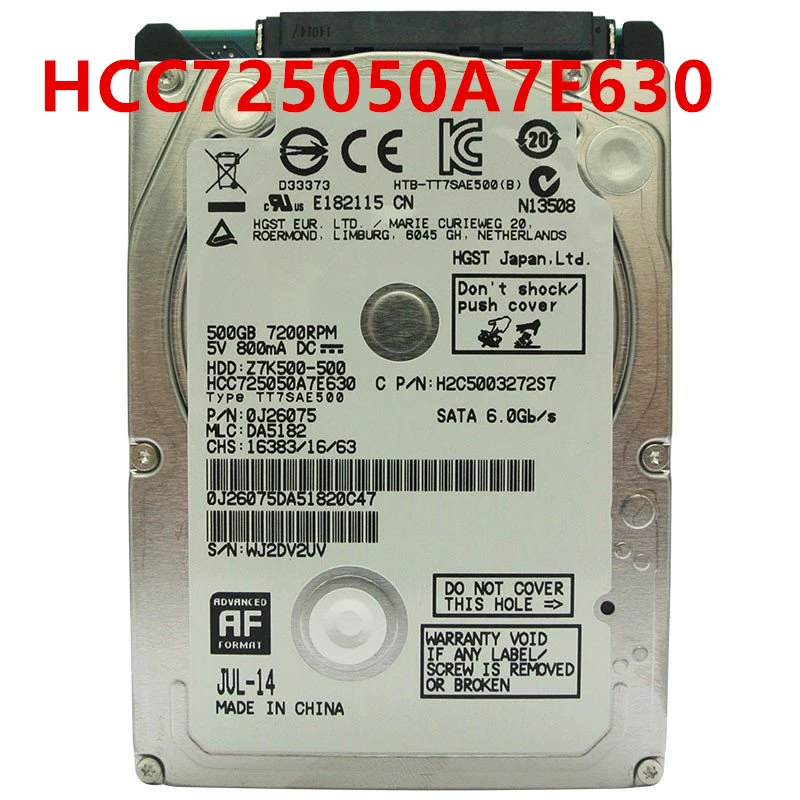 

New HDD For Hgst 500GB 2.5" SATA 6 Gb/s 32MB 7200RPM 7MM For Internal Hard Disk For Surveillance HDD For HCC725050A7E630