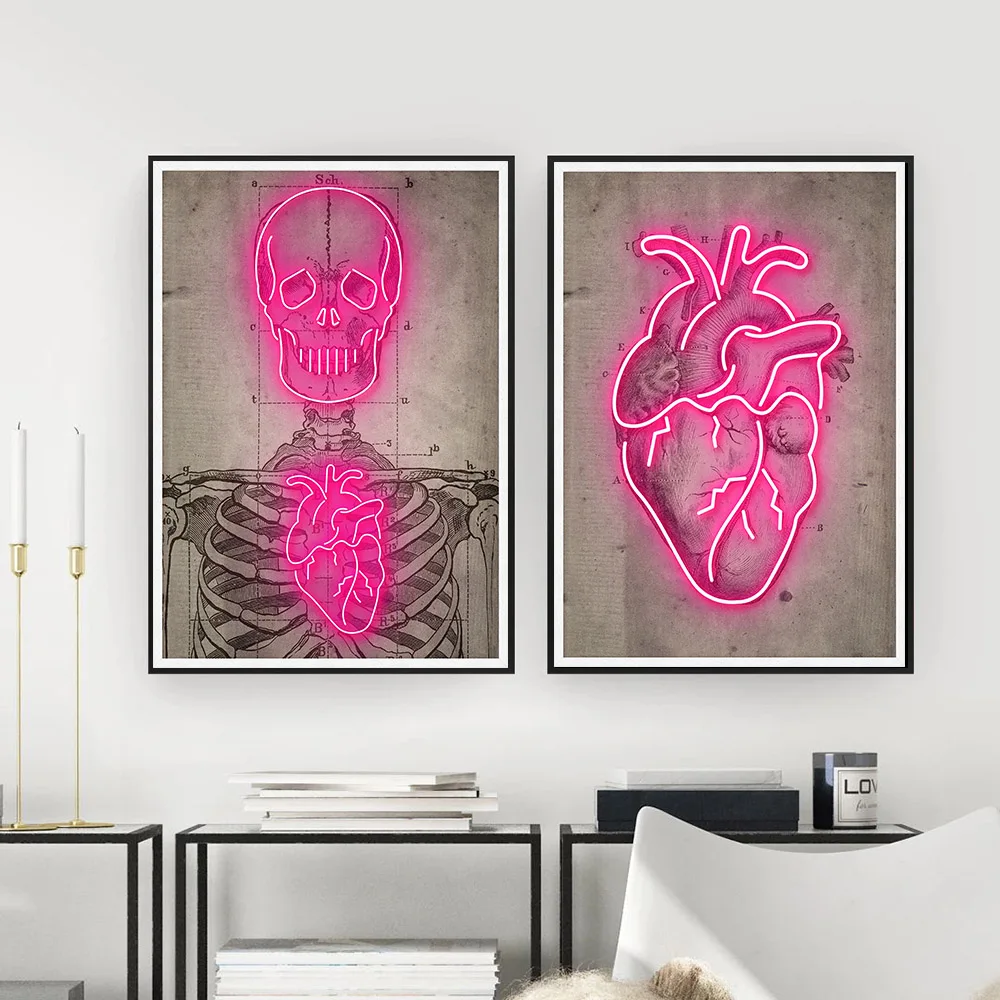 Neon Heart Skeleton Vintage Picture Wall Art Canvas Painting Posters and Prints Home Decor Mural For Living Room Bar Decoration
Neon Heart Skeleton Vintage Picture Wall Art Canvas Painting Posters and Prints Home Decor Mural For Living Room Bar Decoration