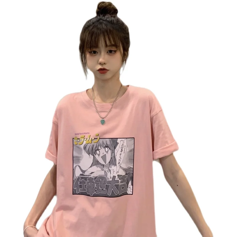 2021 Summer Casual Cartoon Tops Loose Harajuku T Shirt Women Anime Fashion Kawaii Cute Female Short-Sleeved T-Shirt Creative
2021 Summer Casual Cartoon Tops Loose Harajuku T Shirt Women Anime Fashion Kawaii Cute Female Short-Sleeved T-Shirt Creative